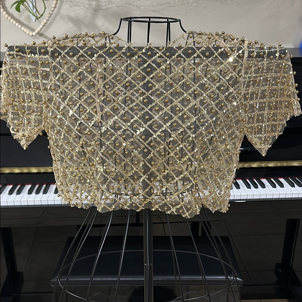 Elegant Gold Beaded Women's Blouse